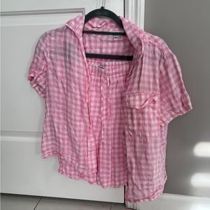 Frankies Bikinis Pink And White Shorts And Shirt Set. Both Are Size Small.